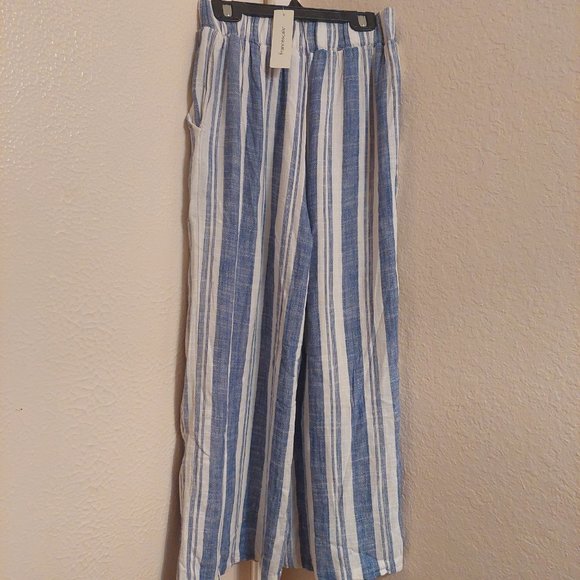 FRANCESCA'S blue & white striped palazzo pants - Picture 4 of 4